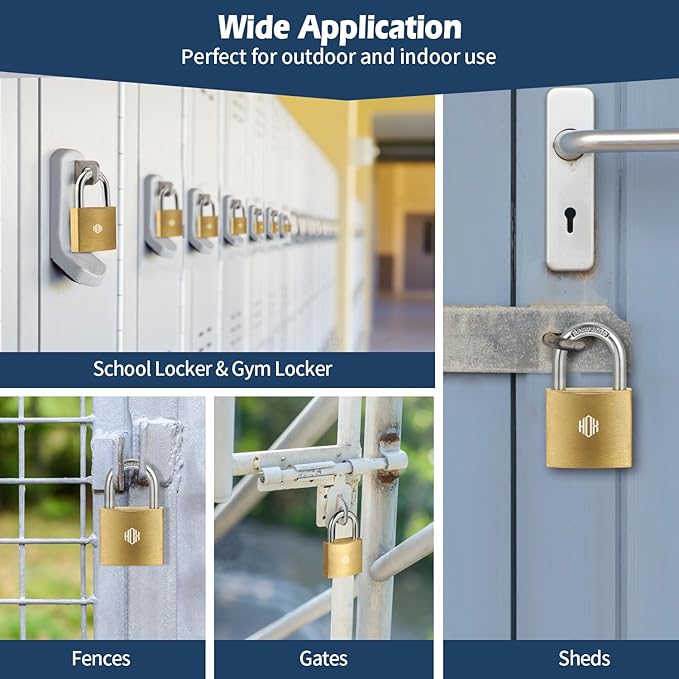 HOX 2-Pack Keyed Padlock, Waterproof and Rustproof, Solid Brass Lock with 1-1/4" Wide Body, Padlock with Keys for Storage Unit, Sheds, Garages and Fence