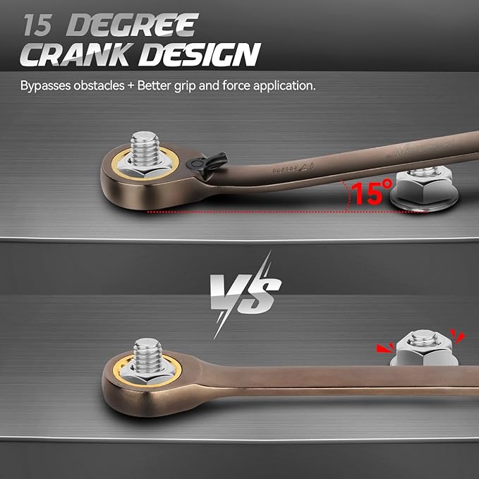 DISEN 12-Piece Reversible Ratcheting Wrench Set, Combination Wrench Set Metric 8-19MM, 72-Tooth, CR-V Steel, Nickel Plating, Crank Design with Organizer Rack