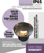 MALORY Brass Top Cover Landscape Well Lights,（5‘’H 12V Low Voltage Outdoor In Ground Lights,Landscape Lighting for Pathway, Driveway and Garden (Three-Direction Turret, 4-Pack with Bulb)