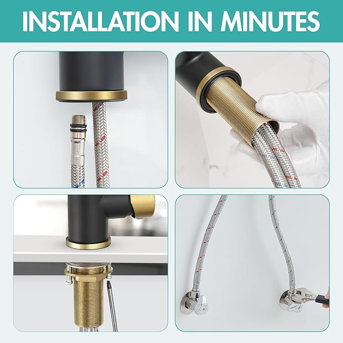 AIMADI Kitchen Faucet,Black and Gold Kitchen Faucet with Sprayer,Commercial Style Matte Black Single Handle Single Hole Kitchen Sink Faucet