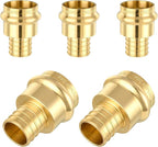 (Pack of 5) Seelink 3/4"Press x 3/4"Pex Crimp Coupling Brass Adapter, Press Fittings For Copper and Pex Pipe Connection(PEX1807346-5Pack)