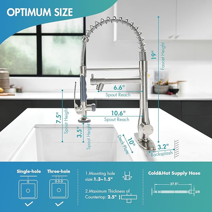 GIMILI Kitchen Faucet with Pull Down Sprayer Single Handle High Pressure Brushed Nickel Kitchen Sink Faucet Commercial Double-Headed Stainless Steel Kitchen Faucets Sink with Deck Plate