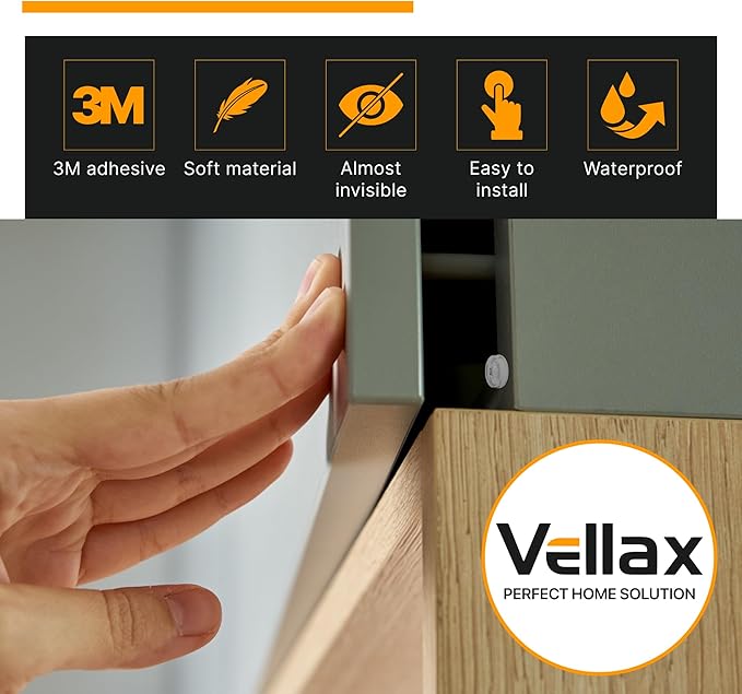 128 Self Adhesive Cabinet Door Bumpers – Sticky Grey Silicone Rubber Pads for Furniture Drawers, Kitchen Cabinets, Decor, Wall Protection – Vellax