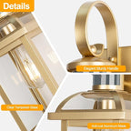 Gold Motion Sensor Outdoor Light Fixtures Dusk to Dawn, 19 Inch Enclosed Bottom Anti-Rust Aluminum Large Outside Wall Lanterns for House Brass Exterior Light Outdoor Sconces for Patio