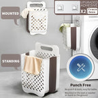 Plastic Collapsible Hanging Laundry Baskets with Carry Handle, Space-Saving Wall Hanging Laundry Basket Durable Tall Folding Plastic Laundry Hamper Waterproof Dirty Clothes Organizer XL+L