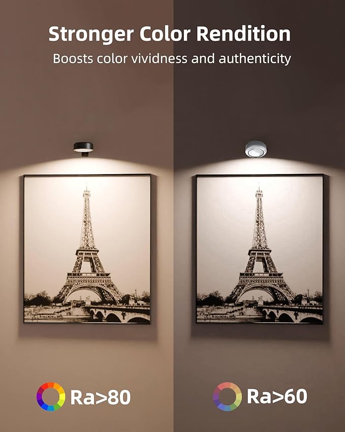 EZVALO Picture Lights for Wall, 2000mAh Rechargeable Battery Magnetic Poster Lights with 3 Color Temps & 12 RGB, Remote Dimmable Timer Painting Light, Wall Decor Light for Art Display, Frame (6 Pack)