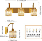 Crystal Vanity Lights 3-Light Gold Bathroom Vanity Lights Modern Crystal Bathroom Light Fixtures Over Mirror 23.62" Long Vanity Light for Bathroom