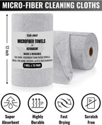 Microfiber Cleaning Cloth Roll -75 Pack - 2 Rolls, Tear Away Towels, 12" x 12", Reusable Cleaning Rags and Microfiber Towels for Cars, Garage and Household Cleaning Supplies (Grey)