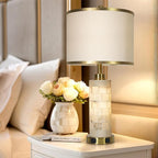 27" Natural Alabaster Table Lamps Set of 2, Lamps for Living Room Bedroom,Bedside Lamps with Night Light,Nightstand Lamp with USB A+C Ports,Modern Table Lamp with Linen Shade (Bulbs Included)