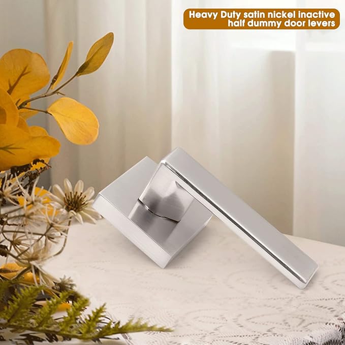 5 Pack Square Dummy Door Levers Satin Nickel,Heavy Duty Door Lock Hardware,One-Side