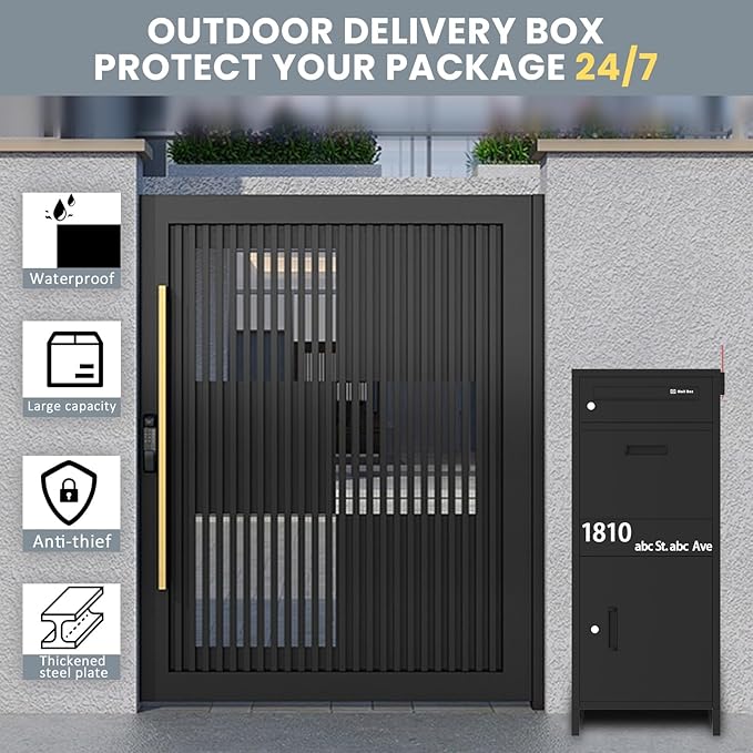 Package Delivery Boxes for Outside, Parcel Drop Boxes with Lock, Custom Address Stickers Package Drop Boxes for Outside is Weatherproof,Package Delivery Box for Porch,Need to Install (14.5*17.5*43 in)