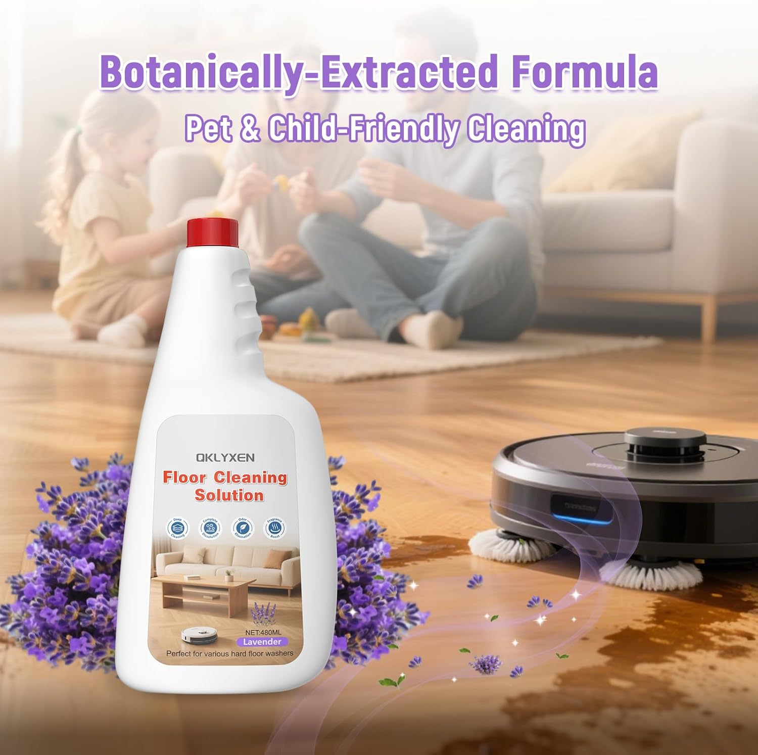 Floor Cleaning Solution Compatible With Roborock Robot Vacuum & Mop Cleaner (Qrevo/Q7/Q10/Saros 10R), Deep Clean For Multiple Hard Floor, Suitable for All Robot Vacuum With Mopping (Lavender 2 Bottle)