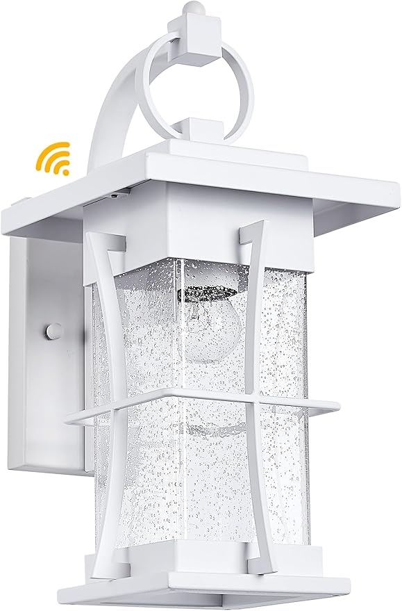 White Outdoor Wall Light Dusk to Dawn Lantern Exterior Fixtures Wall Mount Porch Sconce Light with Photocell Sensor Waterproof Modern Outside House Lighting for House, Patio, Garage, E26 Base