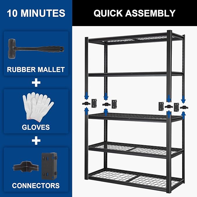 BILT HARD Garage Shelving 3000 LBS 36" W x 18" D x 72" H, Heavy Duty 5-Tier Metal Shelving Units with Adjustable Shelf, Steel Wire Utility Storage Shelves