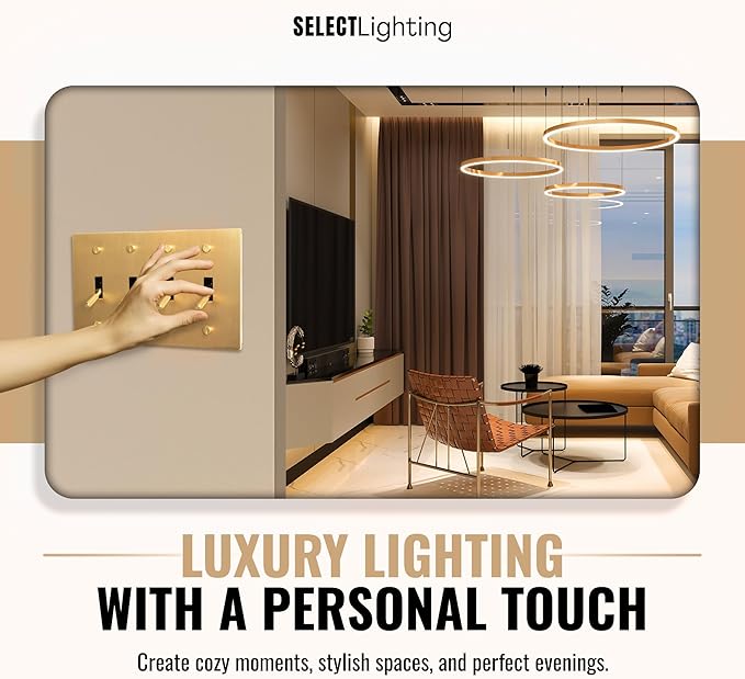 4-Gang Satin Solid Brass Plated Toggle Switch, 15A 120V AC Wall Mount, 3-Way Compatible Vintage Style Single Pole with Faceplate & Switch Module