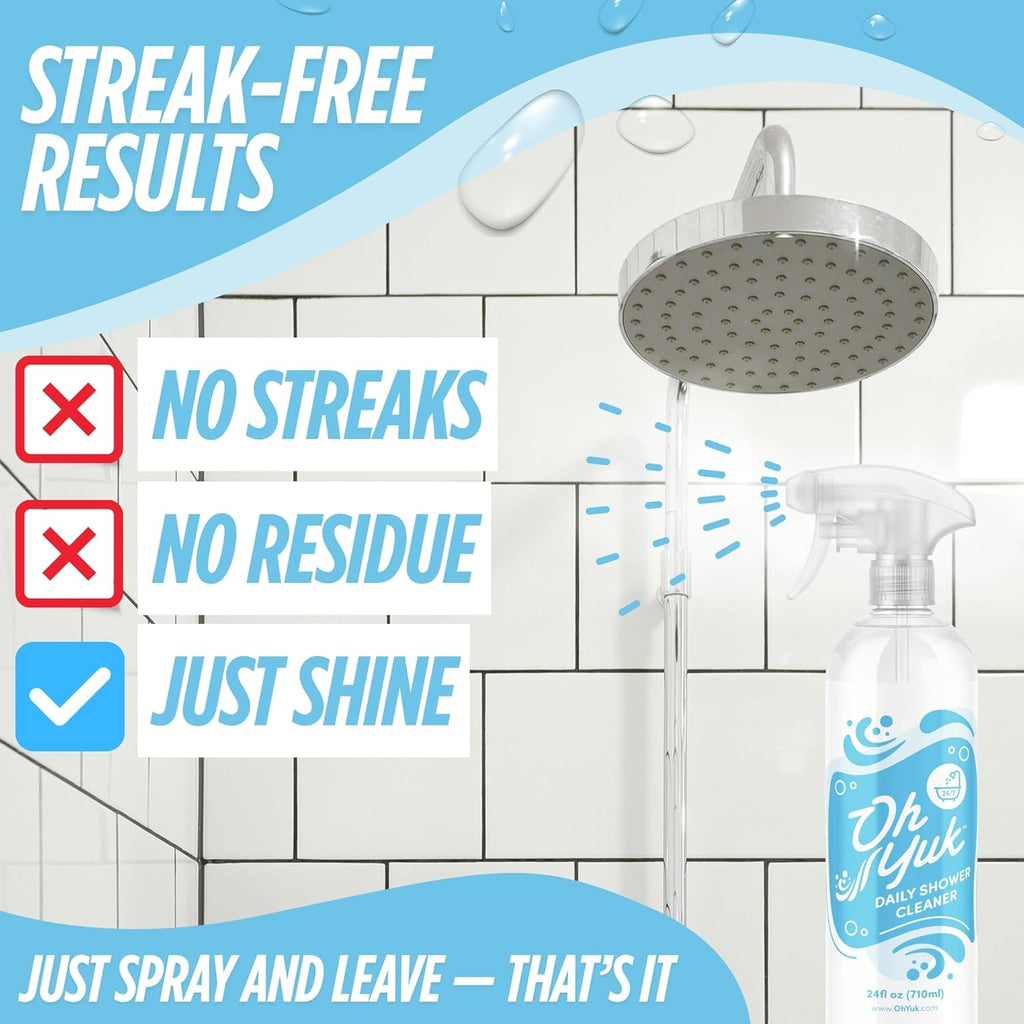 Oh Yuk Daily Shower Cleaner Concentrate – 16 oz Refill Makes 10 Bottles | Prevents Soap Scum & Water Spots | For Glass, Tile, Acrylic, Fiberglass | USA Made, Vegan