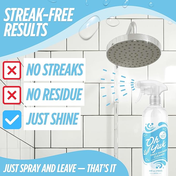 Oh Yuk Daily Shower Cleaner Combo – 24 oz Spray + 16 oz Concentrate Makes 10 Refills | Daily Use Cleaner Prevents Soap Scum on Tile, Glass, Acrylic & Fiberglass