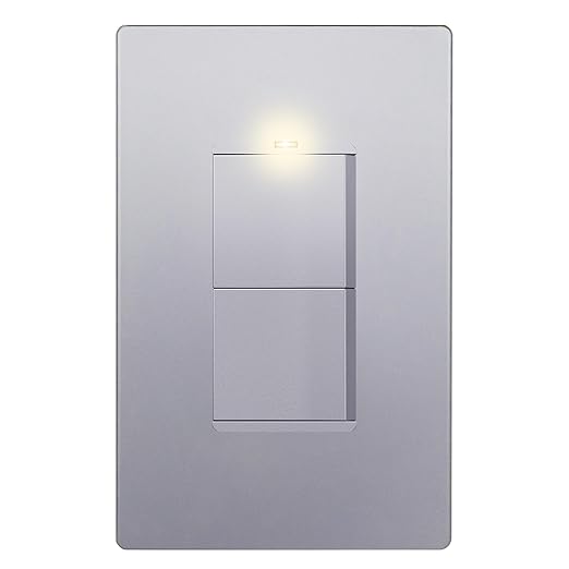 LIDER Minimalist Design Matte Finish Lighted Double Switch with Screwless Wall Plate, Combination Frameless Decorator Switch with Locator Light Ground Terminal Single Pole, 15A 120V, UL Listed, Silver