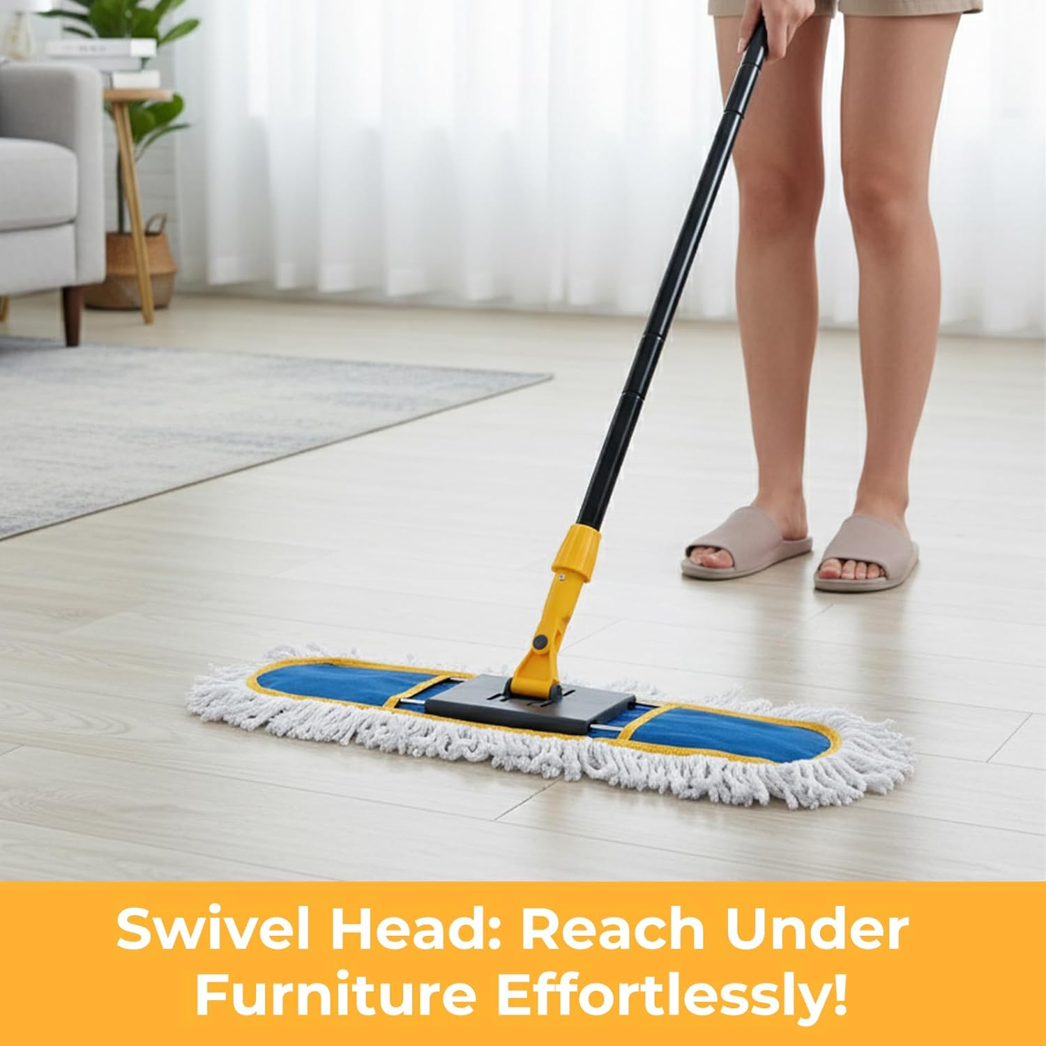24" Dust Mop for Hardwood Floors and Large Areas - with 2 Cotton Pads, Wet and Dry Mop for Daily Cleaning in Homes, Garages and Commercial Spaces