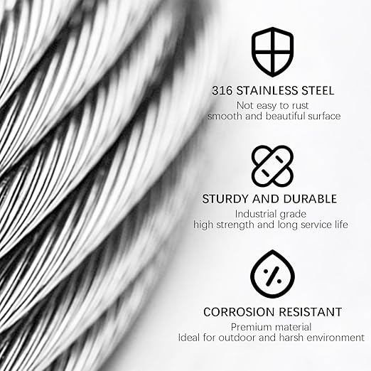 Wire Rope 32Ft 5/64" T316 Stainless Steel Cable 7 x 7 Strand Core Industrial Grade Stainless Steel Wire for Deck Railing, Cable Railing, Aircraft Cable, Outdoor Hanging