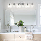 Modern Brushed Nickel 6 Light 38 inch Vanity Lights for Bathroom with Clear Glass, Vanity Light for Mirror Kitchen Living Room Hallway Cabinet Porch