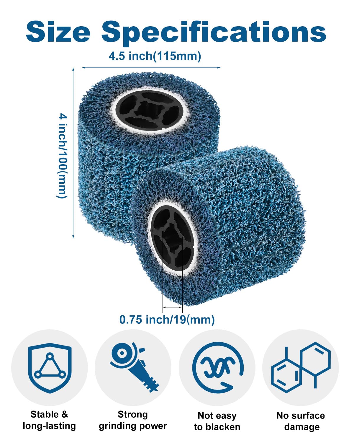 4.5" x 4" Abrasive Drawing Wheel Surface Conditioning Tool, 4 Pcs Wire Wheel Burnishing Tool for Metal Polishing, Rust, Oxidation - 3/4" Quad Keyway for Hand held Polishing Machine(Blue)