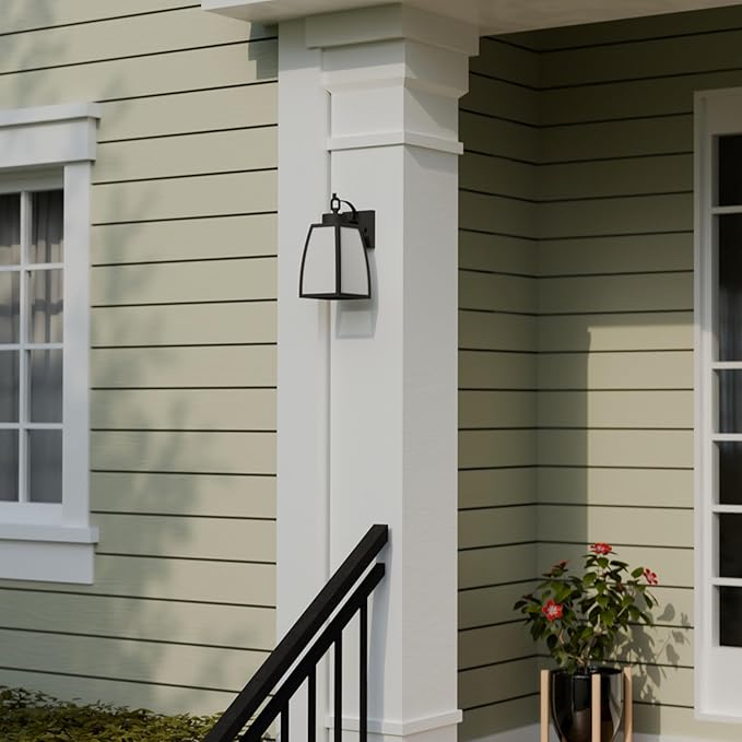 GLOBE Electric 60000166 1-Light Outdoor Wall Sconce, Matte Black, Frosted Glass