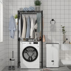 Xiofio Washer and Dryer Storage Shelf,Clothes Drying Rack,2 Tier Adjustable Height Storage Wire Basket with 2 Side Hook Laundry Shelves Used for Bathroom, Bedroom,Balcony,Black