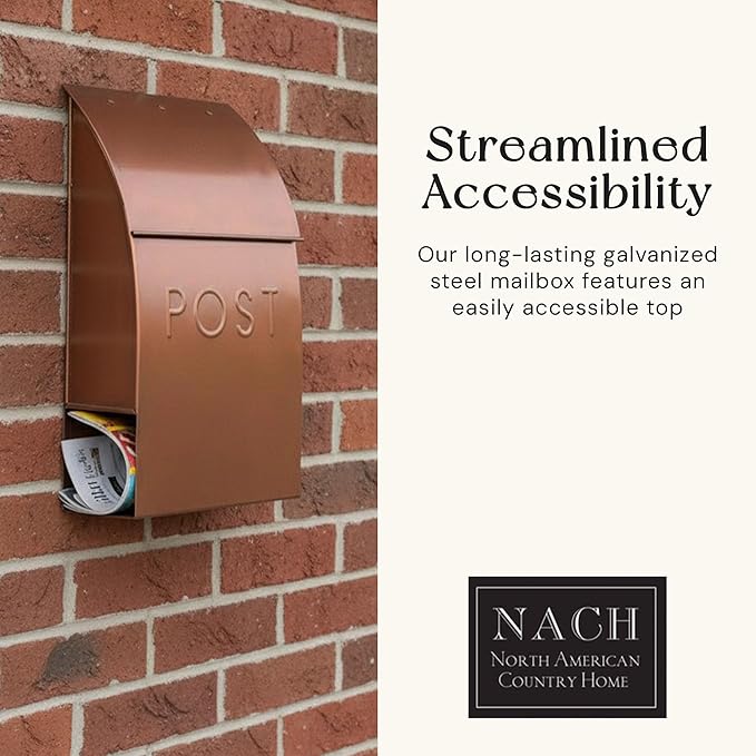 NACH Milano Pointed Rustic Metal Mailbox, Powder Coated Finish Black Mailbox, Maximum Rust Protection, Wall Mount Mailboxes for Outside, 9.5 x 4 x 15, Hardware Included, MB-44906