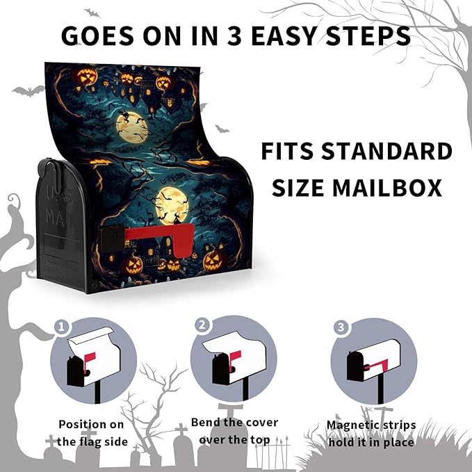 Halloween Pumpkin Castle Mailbox Covers Magnetic Standard Size 21x18 Inch Spooky Witch Mailbox Cover Moon Night Letter Post Box Wraps for Garden Yard Outdoor Decor
