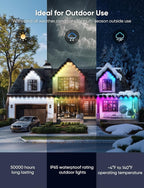 APPECK Permanent Outdoor Lights 50ft,RGBW Eaves Light with 36 LED Lights,111+ Scenes Modes Outdoor Lighting, Waterproof Permanent Light for Daily Holiday Halloween Decorations, Works with Alexa,White