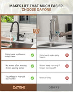 Touchless Oil Rubbed Bronze Kitchen Faucet with Soap Dispenser, DAYONE Single Handle Faucets for Kitchen Smart Motion Sensor Activated Hands-Free Pull Down, Robinet de Cuisine sans Contact