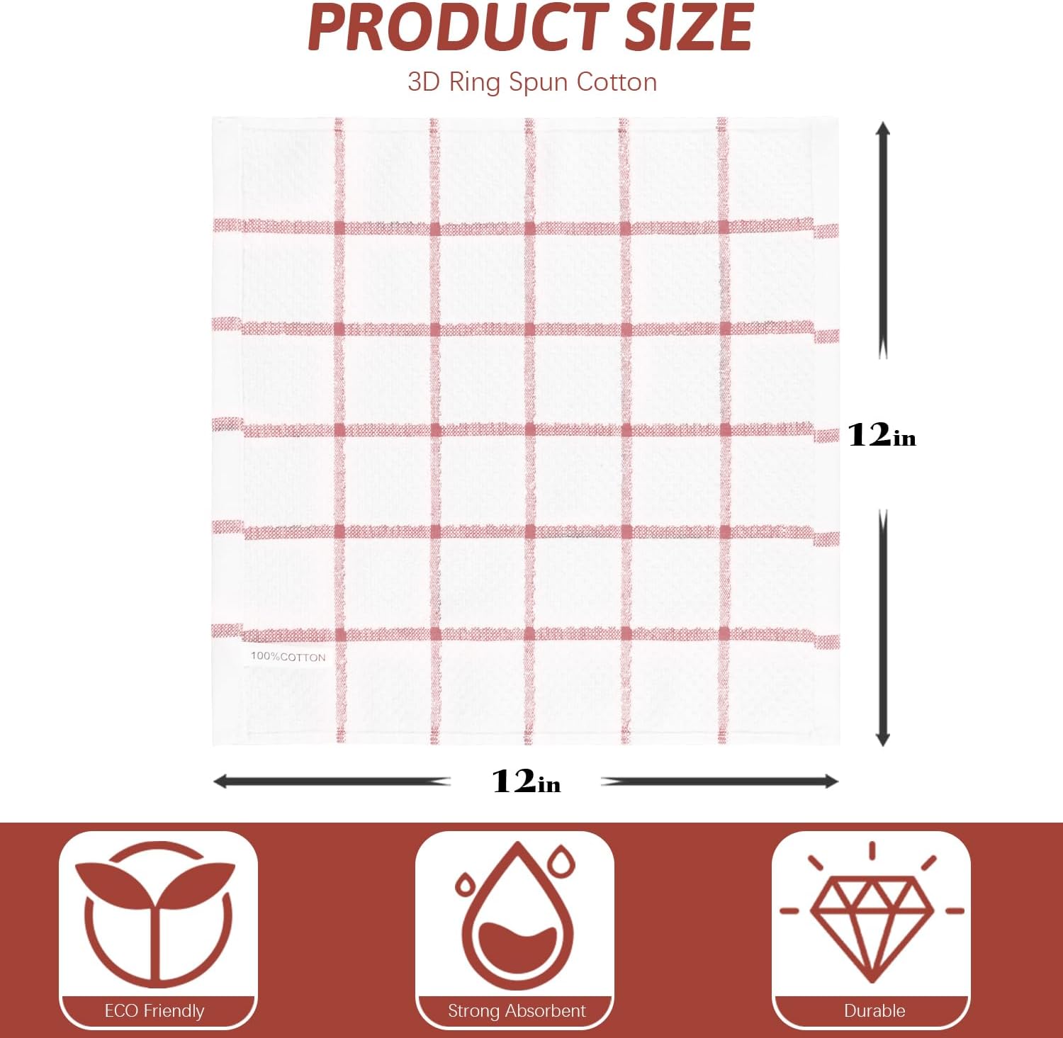 Nialnant 8 Pack Dish Cloths for Washing Dishes, 100% Cotton Reusable Cleaning Rag, Quick Drying Dish Towels for Kitchen, 12x12 Inches, Red Plaid