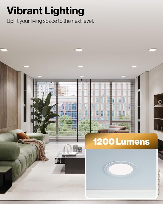 Sunco 12 Pack 6 Inch Ultra Thin LED Recessed Ceiling Lights Slim, Night Light, Baffle Trim, 2700K/3000K/4000K/5000K/6000K Selectable, Dimmable, 14W, Canless Wafer with Junction Box - ETL.