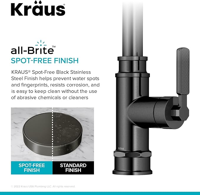 KRAUS Allyn Transitional Industrial Pull-Down Single Handle Kitchen Faucet in Spot-Free Black Stainless Steel