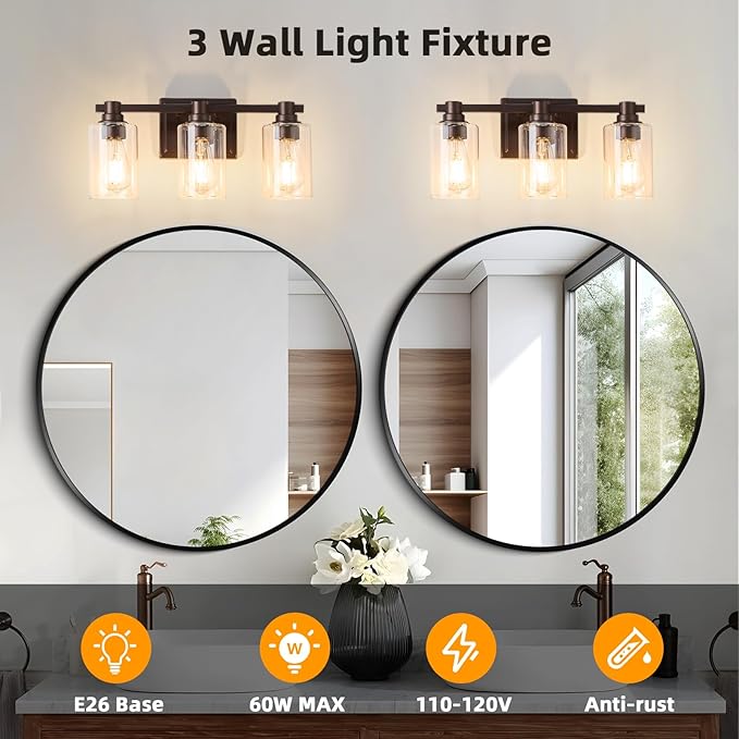 3 Lights Bathroom Lighting Fixtures Over Mirror Oil Rubbed Bronze Bathroom Vanity Light Fixture Farmhouse Vanity Light Vintage for Bedroom Living Room Hallway