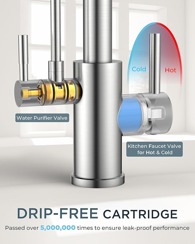 FORIOUS Kitchen Faucets with Water Filter, 2 in 1 Stainless Steel Pull Down Sink Faucet and Purfied Water Faucet High Arc Single Handle with Detachable Deck for 1 or 3 Hole, Brushed Nickel