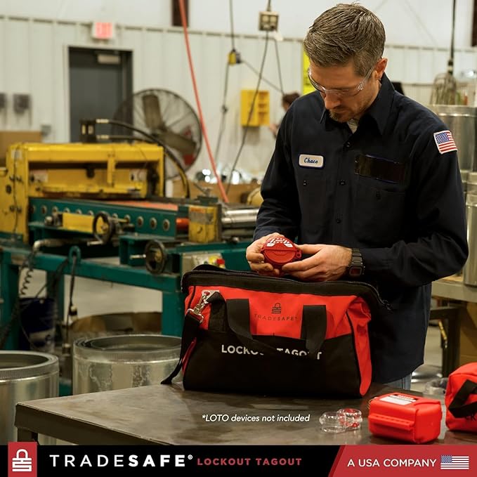 TRADESAFE Lockout Tagout Bag for Loto Devices - Polyester Canvas Lock Out Tag Out Kit Bag, Heavy Duty Tool Bag Organizer, 12-1/2 x 8 x 9-3/4 inches