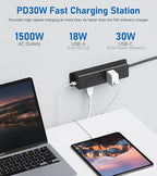 30W USB C Power Strip Surge Protector,4 Side 12 Outlets Desk Power Strip with Ultra Thin Flat Plug,PD Fast Charing,2 USB-C,2 USB-A(4 USB Total 40W),10ft Flat Extension Cord with Multiple Outlets,1200J