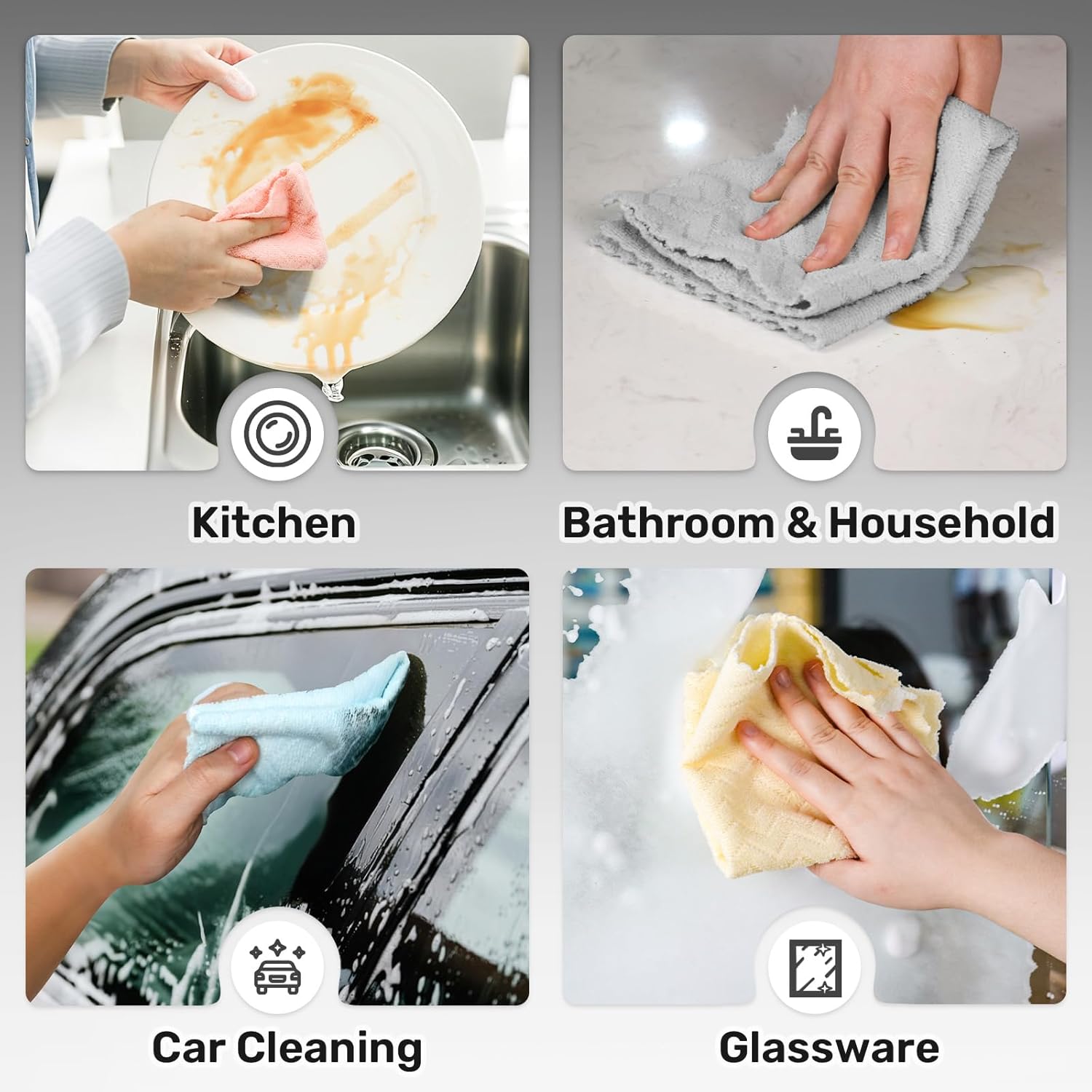 Microfiber Cleaning Cloths Roll, 75 Pack Tear Away Microfiber Towels Roll, 12" x 12" Lint Free Rags, Reusable Cleaning Cloths, Washable, Scratch Free,Ultra Absorbent Dish Rags(Grey Ripple)