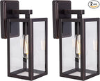 LIT-PaTH Outdoor Wall Lantern, Wall Sconce as Porch Lighting Fixture, E26 Medium Base Max 60W, Anti-Rust Metal with Glass Shade, Oil Rubbed Bronze Finish, 2-Pack