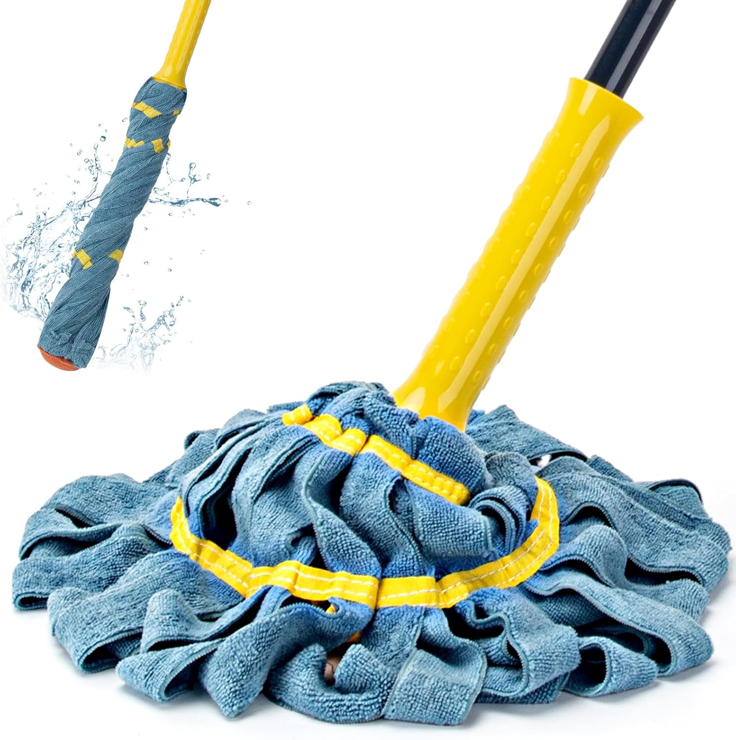 Self-Wringing Twist Mops for Floor Cleaning, Microfiber Floor mop with 57 " Long Handle, Easy Wringing Mop for Hardwood Commercial Household Clean (Microfiber Cloth Twist Mop)