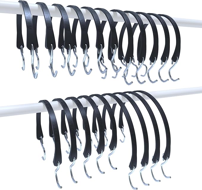 KJE 20Pack (15", 21", 31") Rubber Bungee Cords with S Hooks - Quality EPDM, Heavy Duty Black Bungee Straps, Ideal for Outdoor Tie Downs, Securing Tarps, Canvases, Cargo in Cold Hot Climates