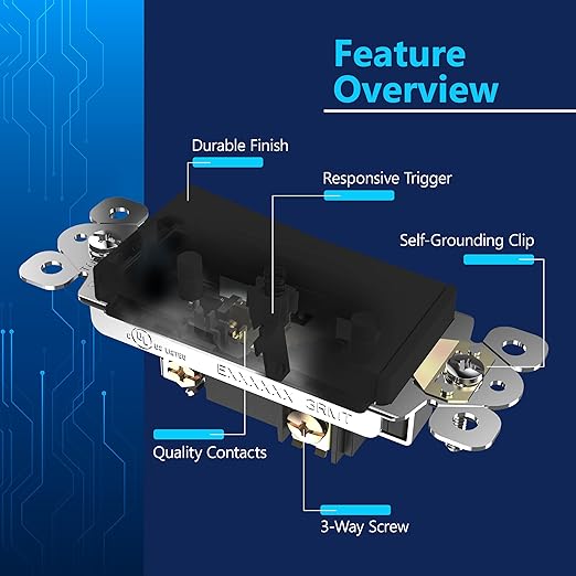 LIDER Balck Minimalist Decorator Switch, Frameless Paddle Light Switch, On/Off Rocker Switch, 3-Way, Residential Grade, 3 Wire 15A 120-277VAC, 10 Pack