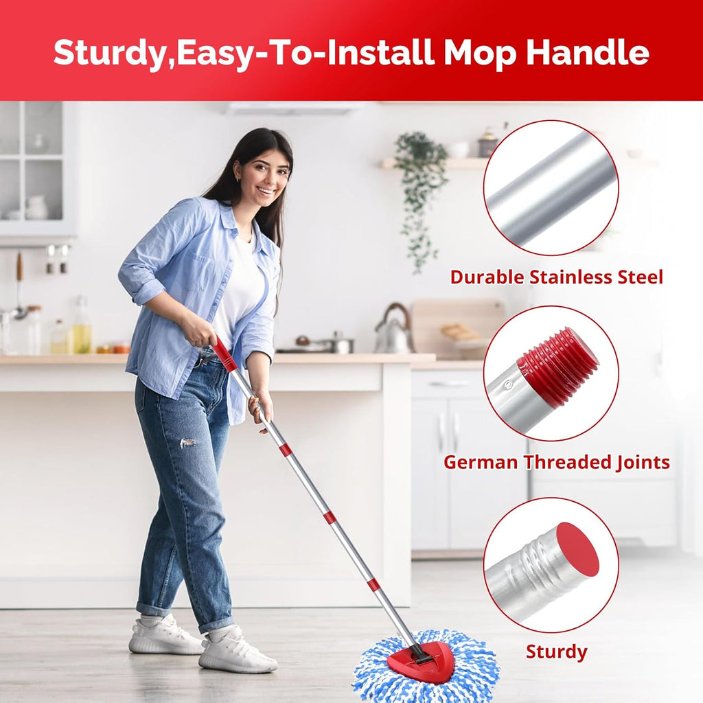 Spin Mop Head, Base, Handle Replacement for O-Ceda RinseClean 2 Tank System,4 Microfiber Mop Refills, 1 Base and 30-58in Handl Set Combo (Blue 2 Tank System)