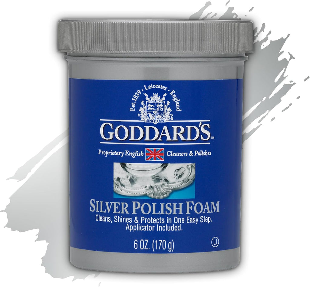 Goddard’s Silver Polish Foam, Silver Jewelry Cleaner for Antiques, Accessories, Ornaments, Silver Cleaner, Silverware Protection, Tarnish Remover for Sterling Silver Jewelry, Sponge Applicator, 6 oz