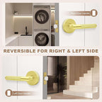 1 Pack Gold Passage Door Handle, Brass Interior Door Knob for Closet and Hallway, Knurled Reversible Non-Locking Door Lever