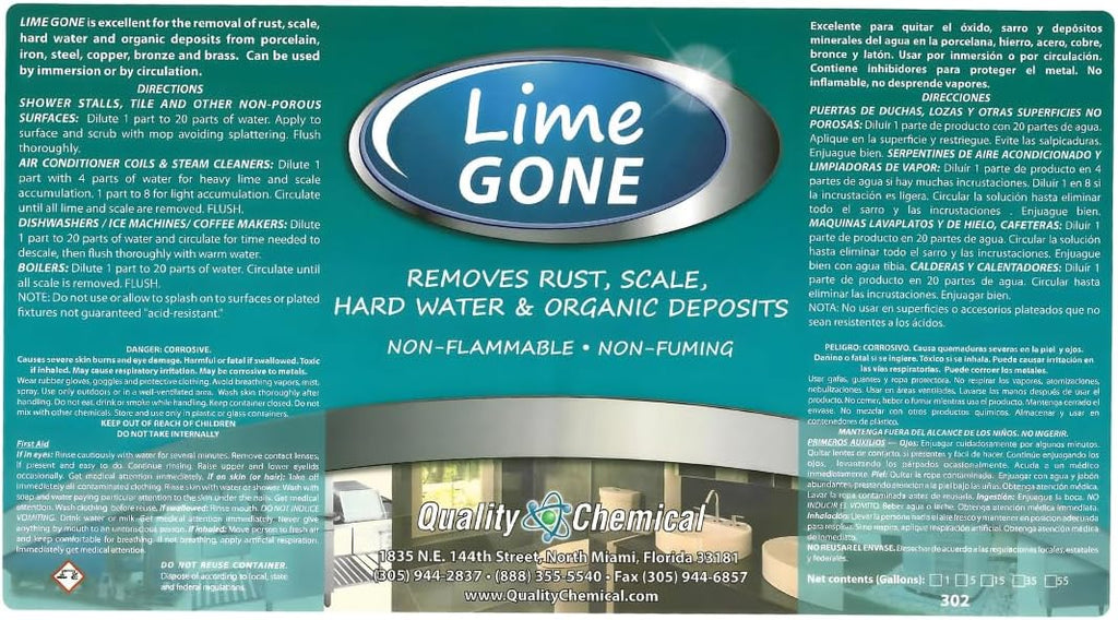 Quality Chemical Lime-Gone Remover - Calcium, Lime and Hard Water Stain Remover for Bathroom, Shower and Tile - Lime a Way - 128 oz (Pack of 1)