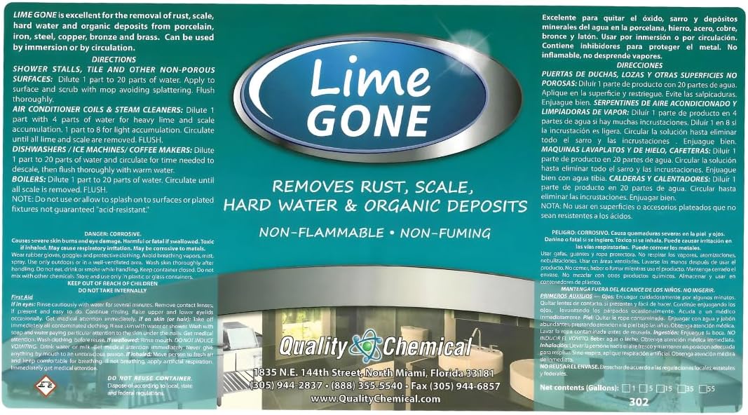Quality Chemical Lime-Gone Remover - Calcium, Lime and Hard Water Stain Remover for Bathroom, Shower and Tile - Lime a Way - 128 oz (Pack of 1)