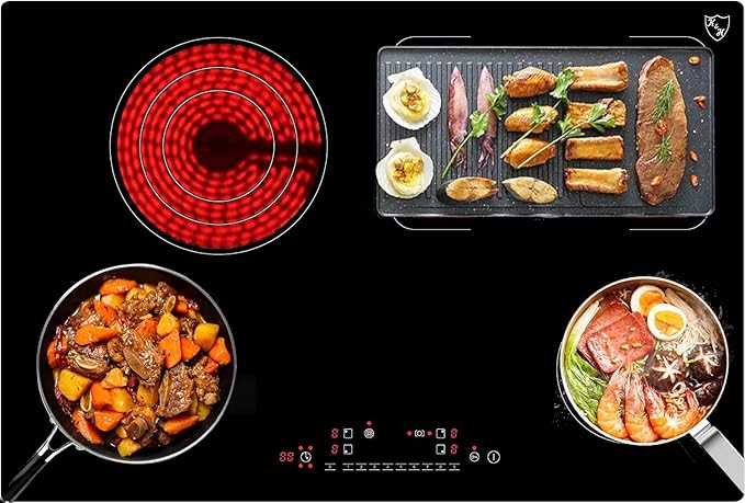 K&H 4 Burner 30 Inch Built-in Electric Stove Top Radiant Ceramic Cooktop Touch Control 240V 8000W CE304-8007